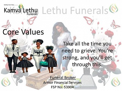 1. Respect for the deceased and their families 2. Compassionate and empathetic service 3. Integrity and transparency 4. Customer-centric approach 5. Innovation and adaptability 6. Community involvement and support